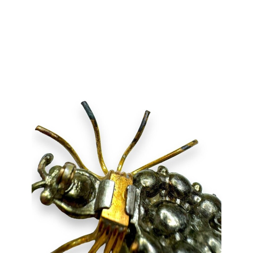 Art Nouveau Jadeite Brass Spider Brooch Green Crystal - Picture 13 of 16